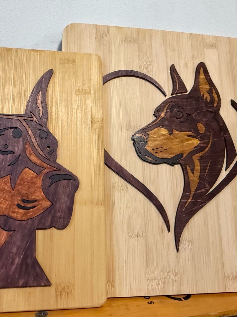 Handmade Doberman Inlay Bamboo Cutting/Serving Board - Brown & Natural